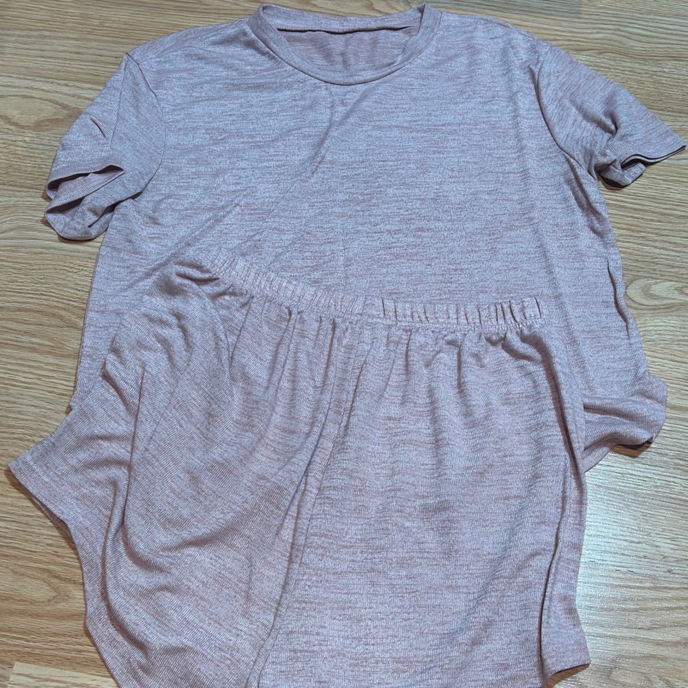 Heathered Two Piece Pajama Set Short Sleeve Top and Shorts